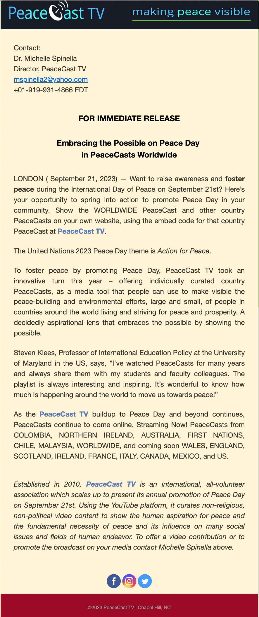 Peace Day Press Release